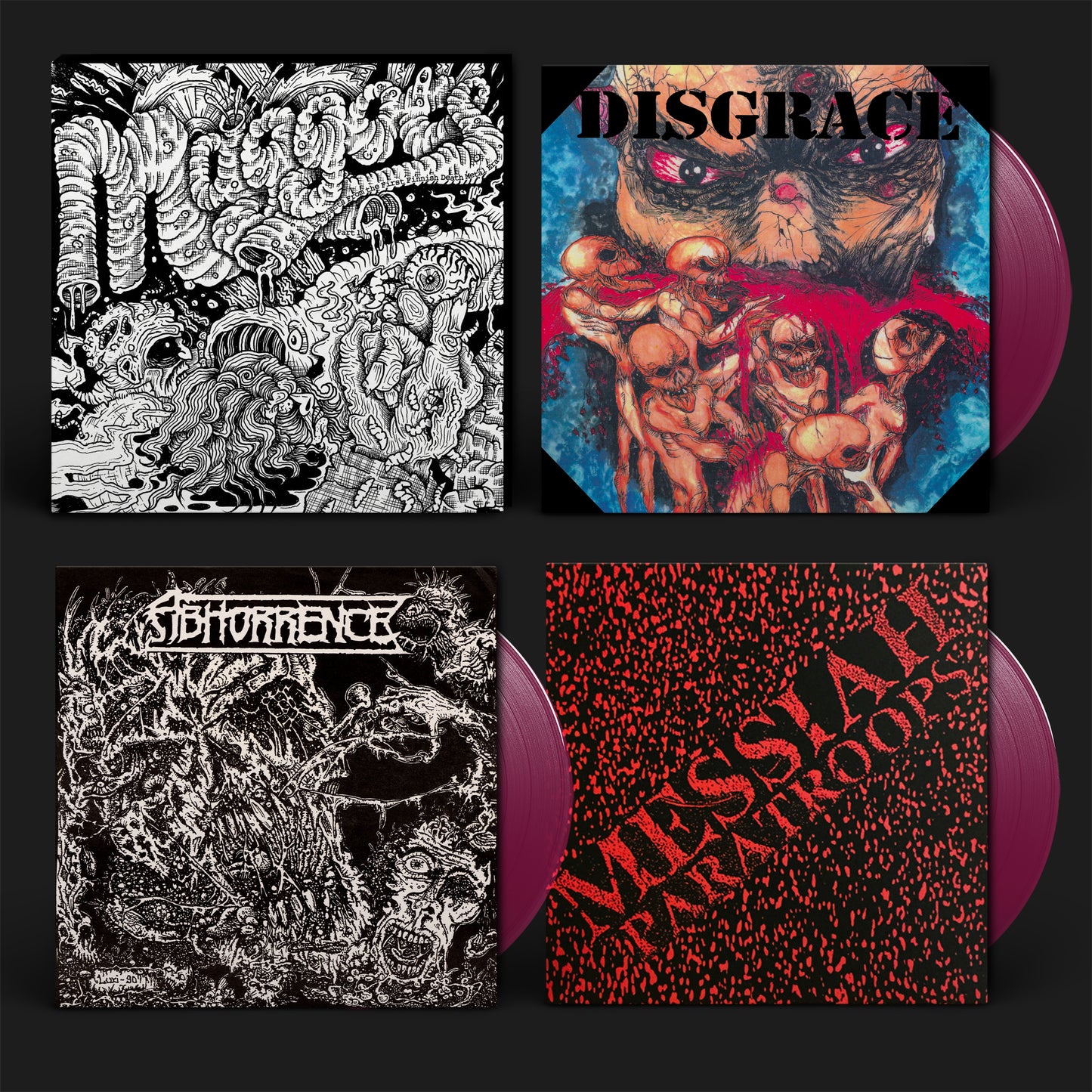 ABHORRENCE / DISGRACE / MESSIAH PARATROOPS / Maggots: Original Artyfacts From the First Finnish Death Metal Era Part I - 7" BOX SET (VIOLET)
